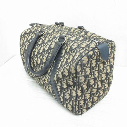 Dior Trotter Mini Boston Hand Bag Canvas Leather Navy Beige Vintage — view 2