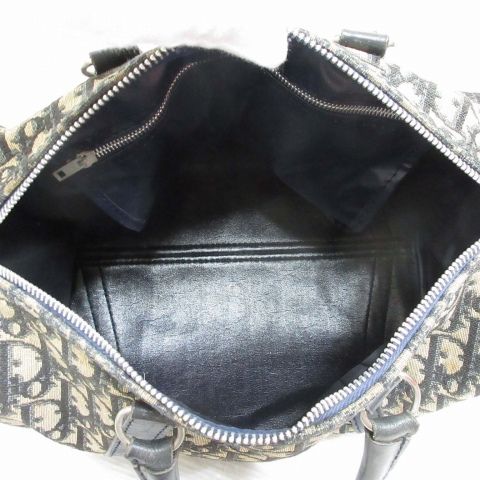 Dior Trotter Mini Boston Hand Bag Canvas Leather Navy Beige Vintage — view 4