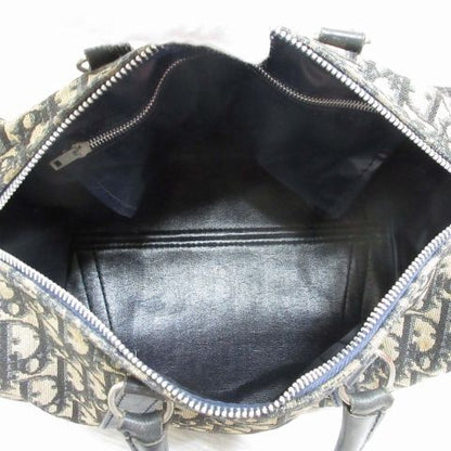 Dior Trotter Mini Boston Hand Bag Canvas Leather Navy Beige Vintage — view 4