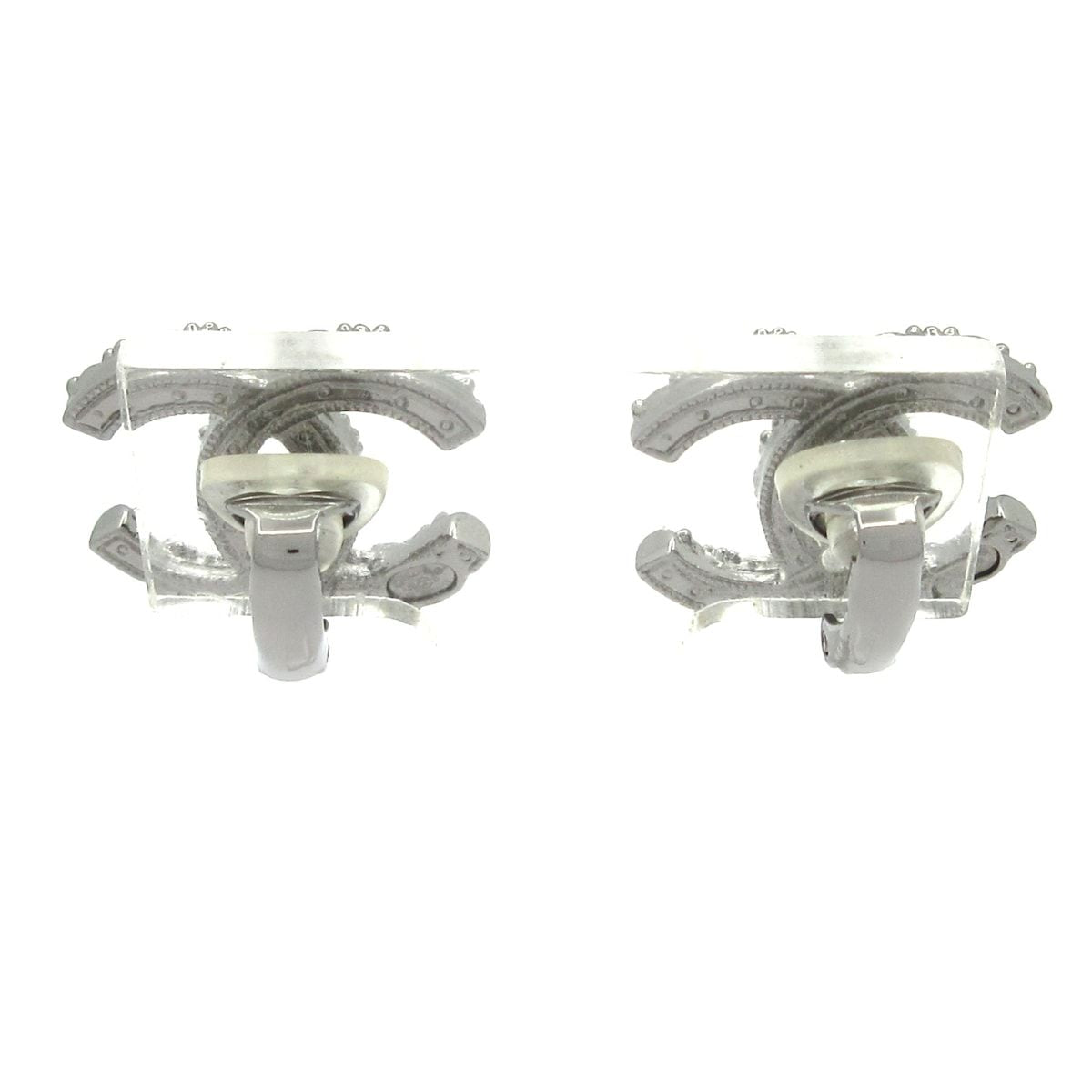 Chanel Earrings Dark Gray Silver Clear CC Logo — view 3
