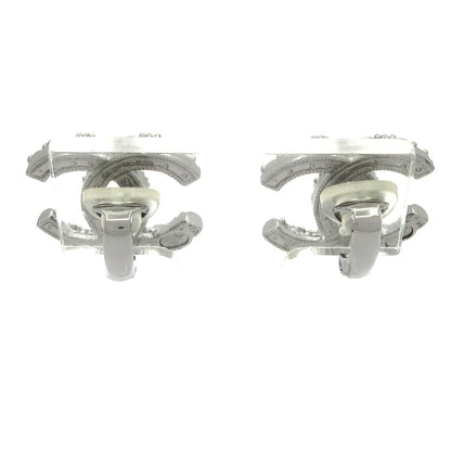 Chanel Earrings Dark Gray Silver Clear CC Logo — view 3