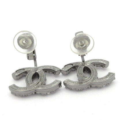 Chanel Earrings Dark Gray Silver Clear CC Logo — view 4