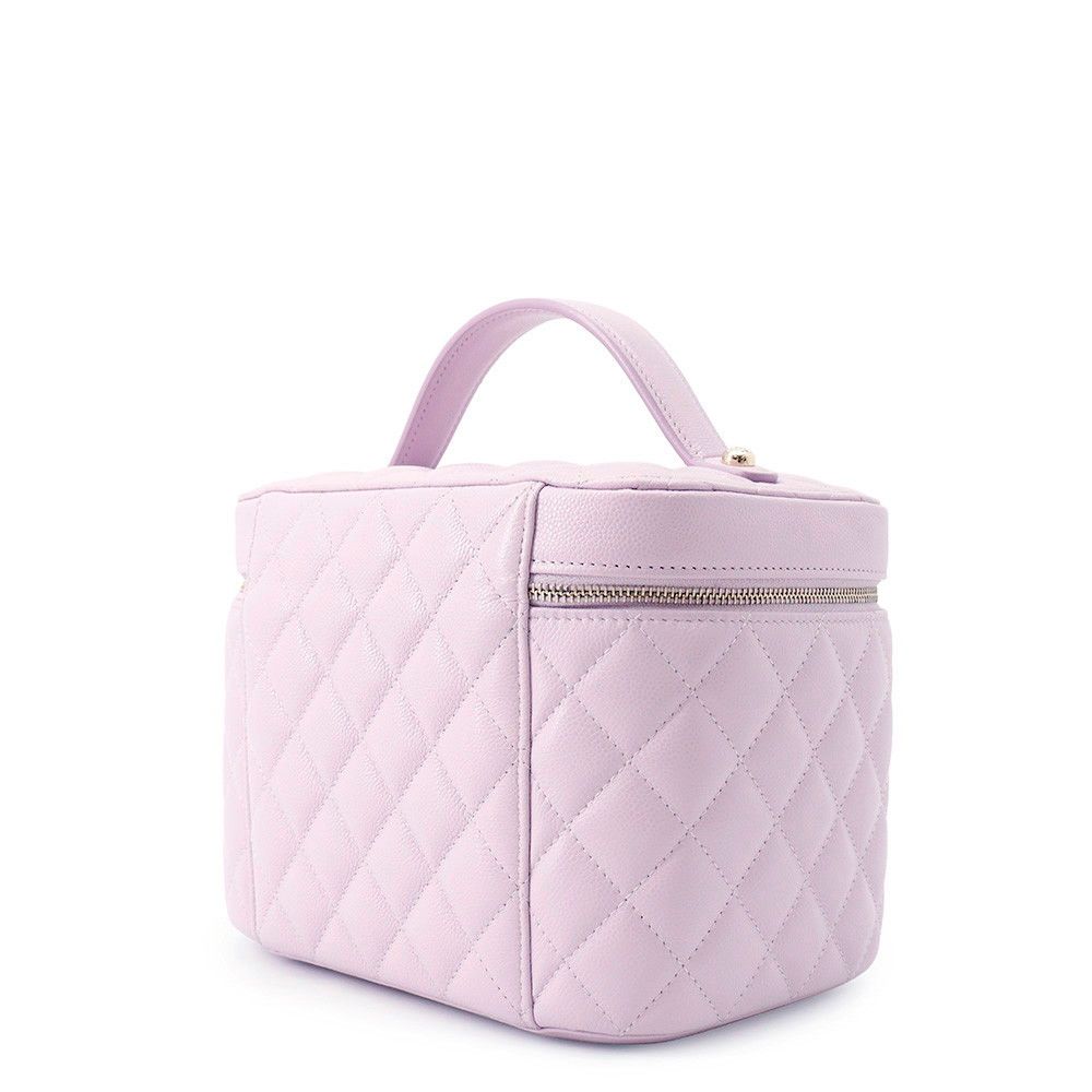 Chanel Vanity Top Handle Quilted CC Logo Caviar Leather Makeup Pouch — view 2