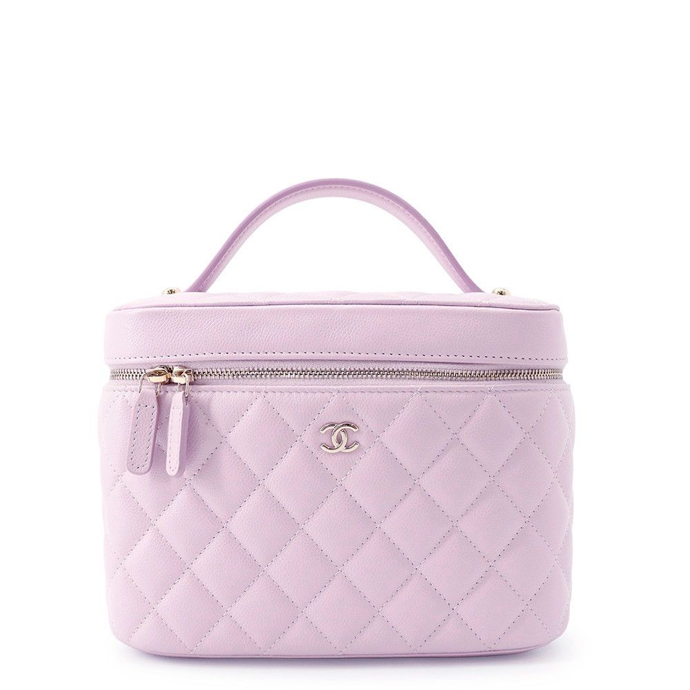 Chanel Vanity Top Handle Quilted CC Logo Caviar Leather Makeup Pouch