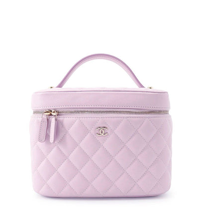 Chanel Vanity Top Handle Quilted CC Logo Caviar Leather Makeup Pouch