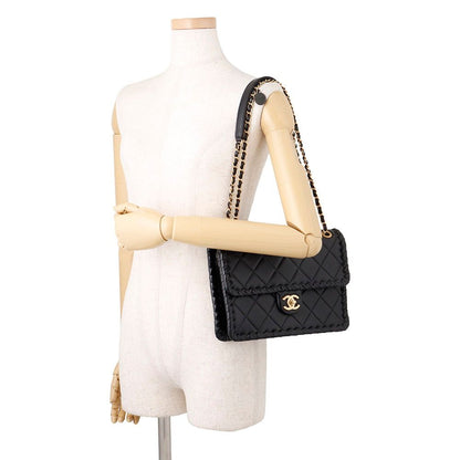 Chanel Chain Shoulder Bag Quilted CC Logo Single Flap Black — view 4