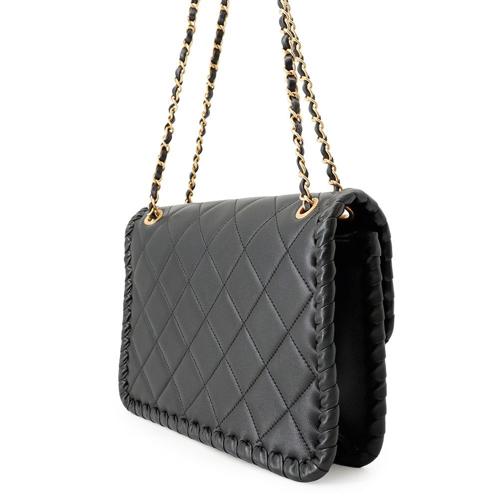 Chanel Chain Shoulder Bag Quilted CC Logo Single Flap Black — view 2
