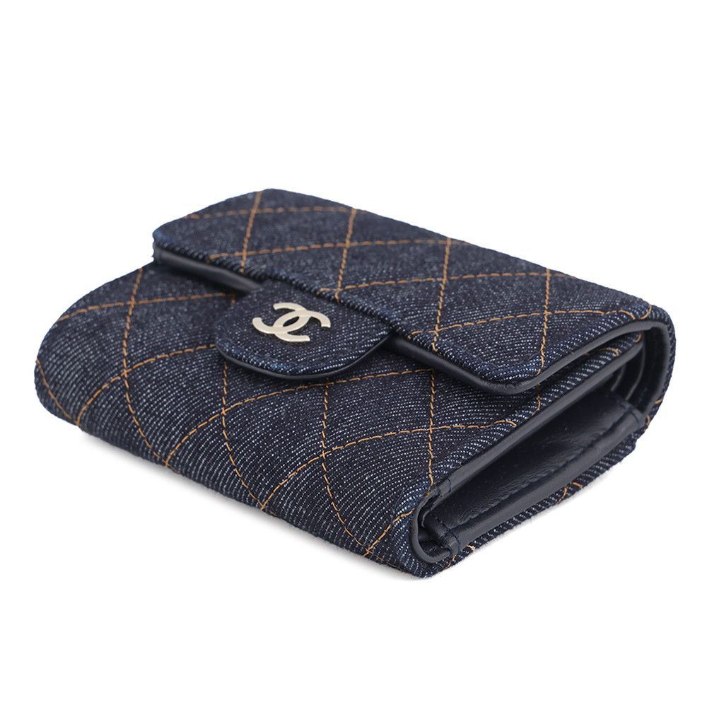 Chanel Trifold Wallet Quilted CC Logo Classic Small Flap Denim — view 2