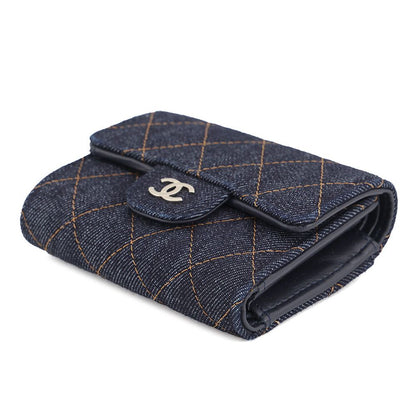 Chanel Trifold Wallet Quilted CC Logo Classic Small Flap Denim — view 2