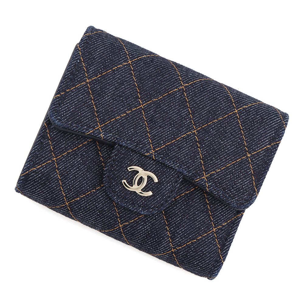 Chanel Trifold Wallet Quilted CC Logo Classic Small Flap Denim