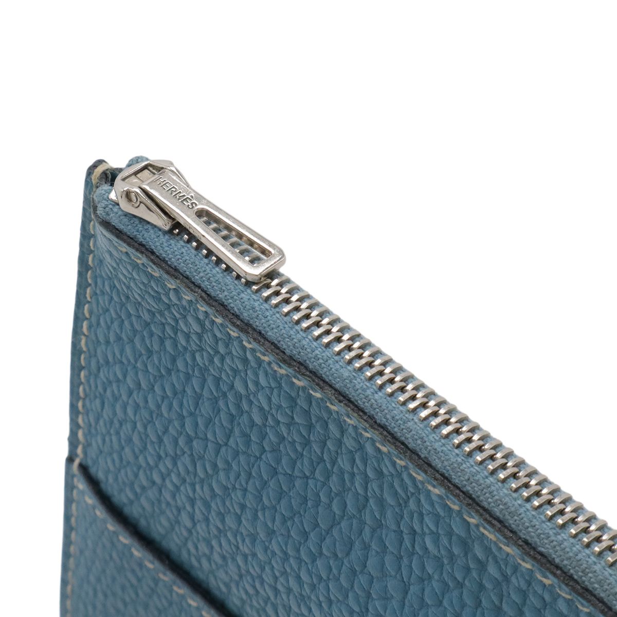 Hermes Dogon Duo GM Coin Purse Only Togo Leather Blue Jean Silver — view 4