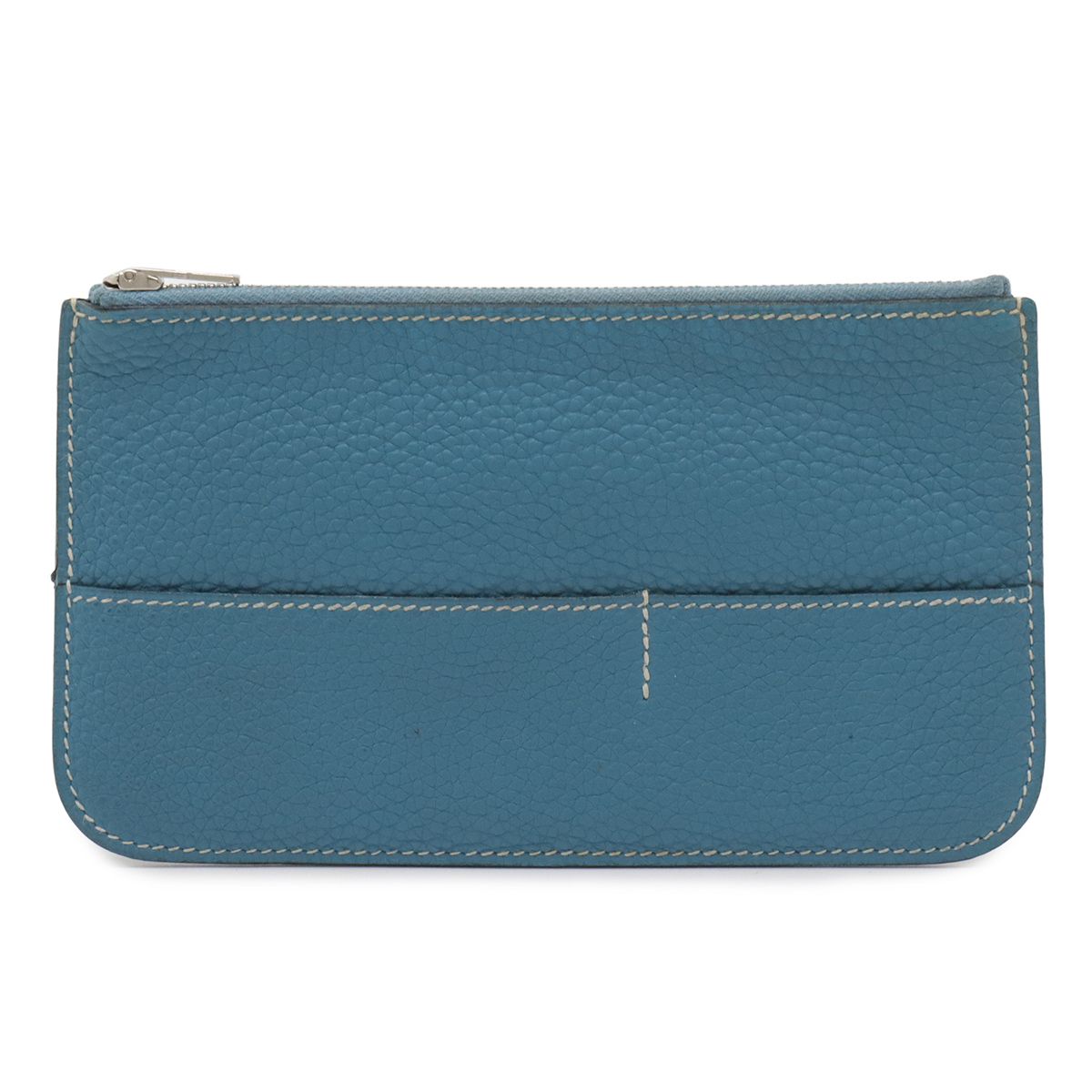 Hermes Dogon Duo GM Coin Purse Only Togo Leather Blue Jean Silver