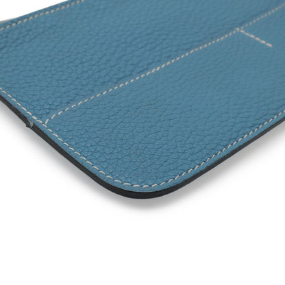 Hermes Dogon Duo GM Coin Purse Only Togo Leather Blue Jean Silver — view 3