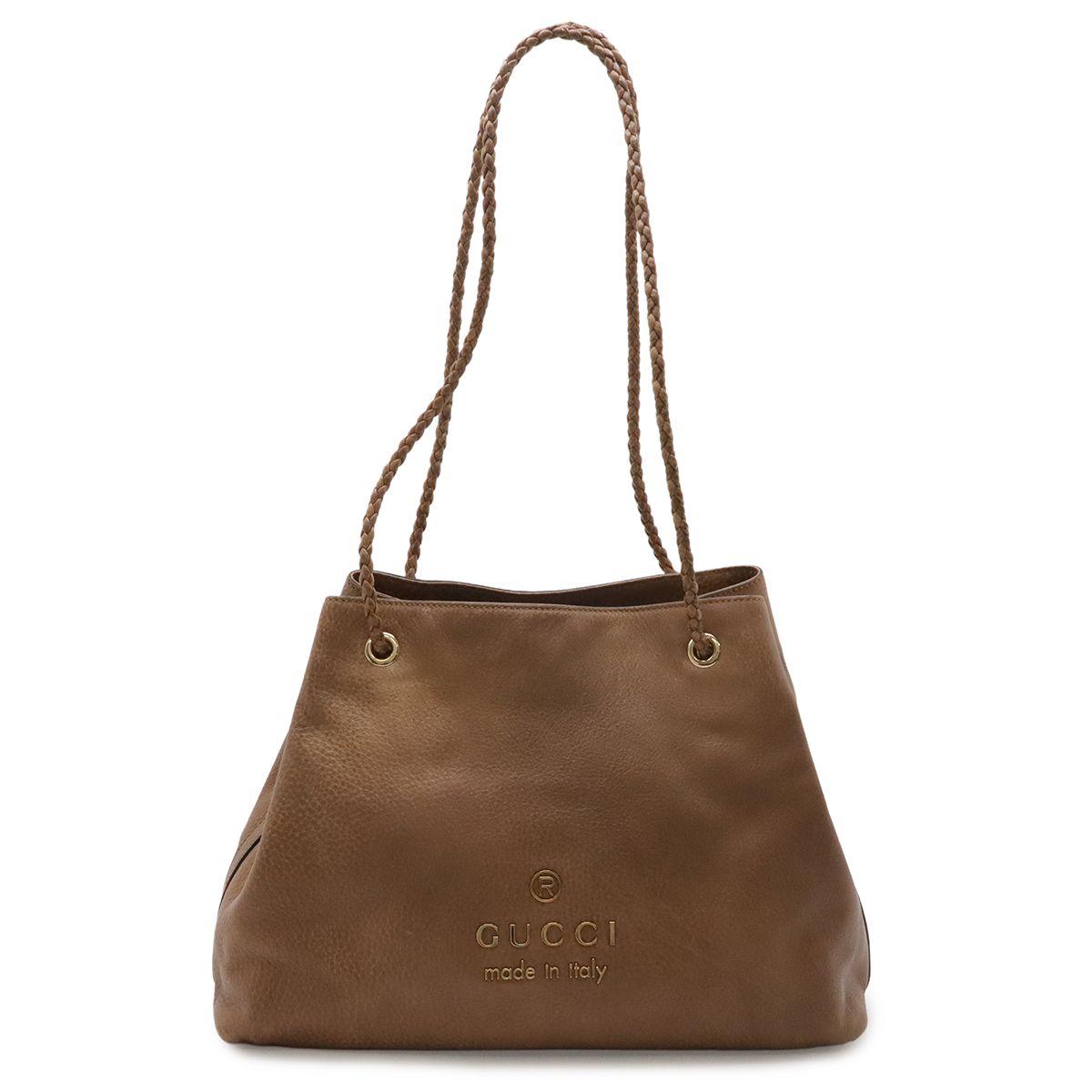 Gucci Logo Shoulder Bag Tote Brown Beige Gold