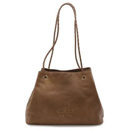 Gucci Logo Shoulder Bag Tote Brown Beige Gold