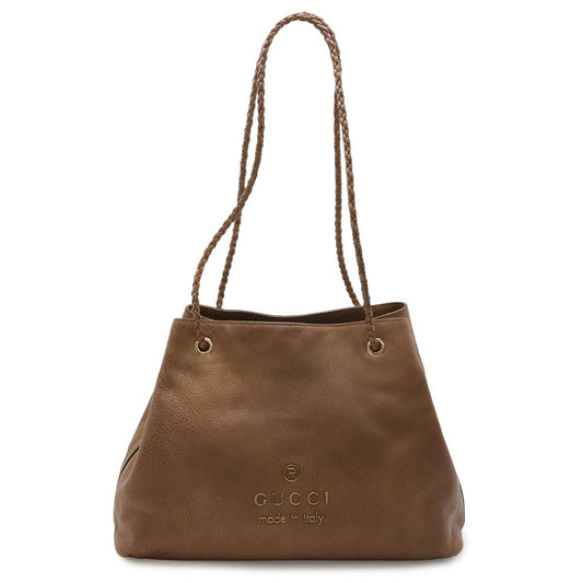 Gucci Logo Shoulder Bag Tote Brown Beige Gold