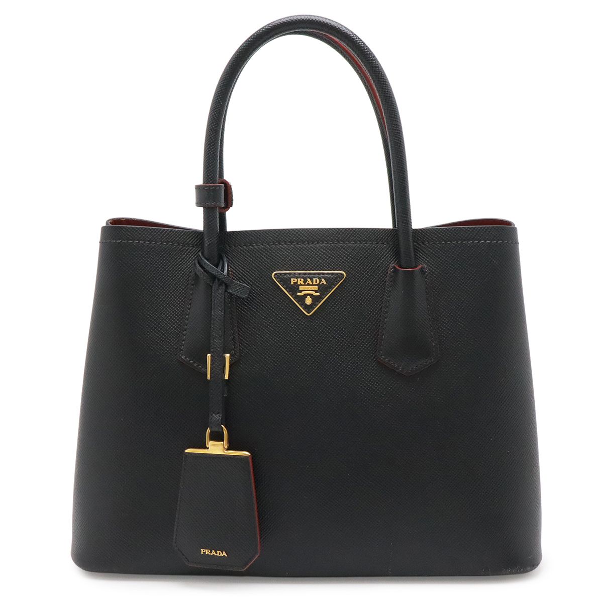 Prada Double Small Bag Handbag Bicolor Leather Nero Black Domestic Boutique