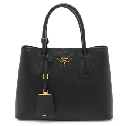 Prada Double Small Bag Handbag Bicolor Leather Nero Black Domestic Boutique