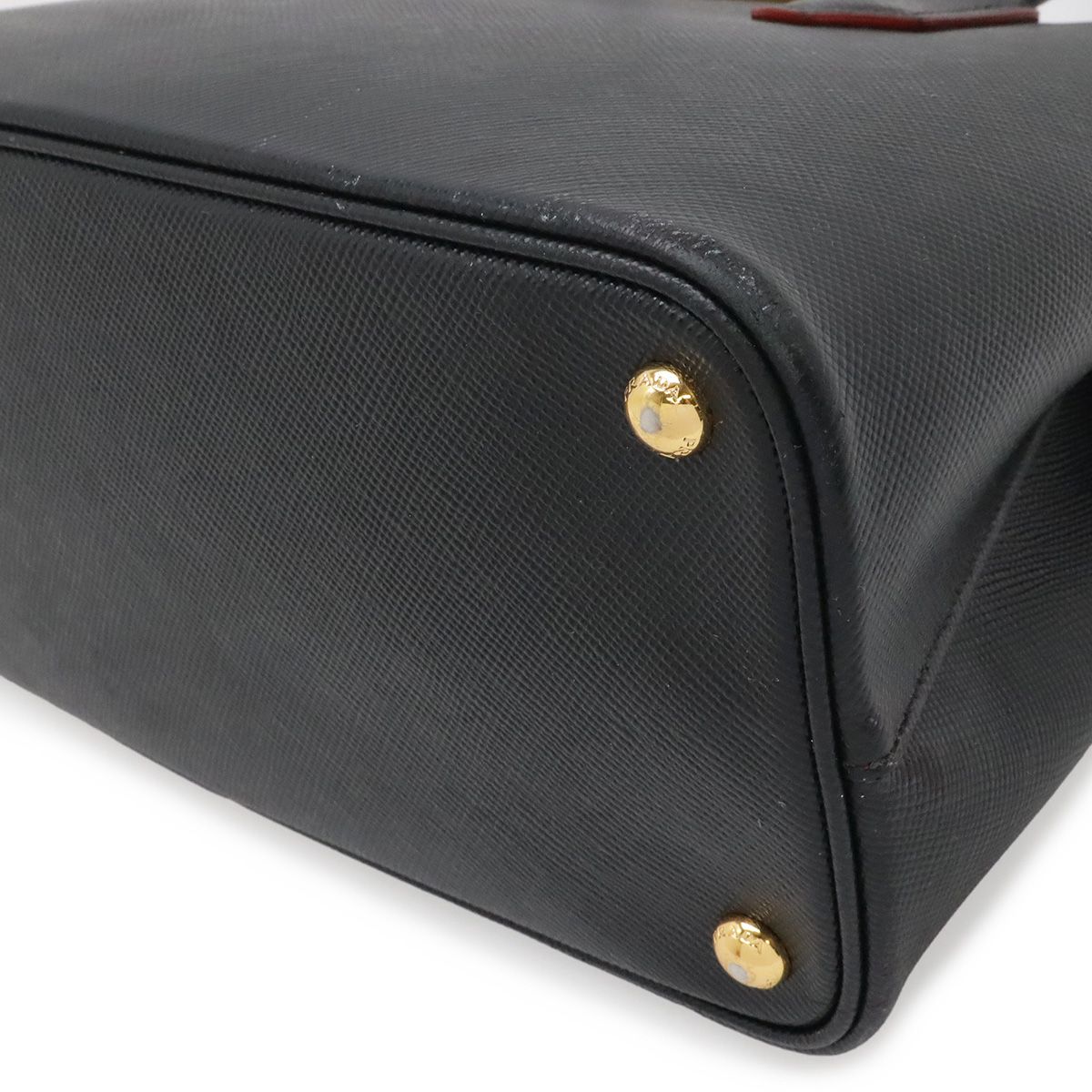 Prada Double Small Bag Handbag Bicolor Leather Nero Black Domestic Boutique — view 3