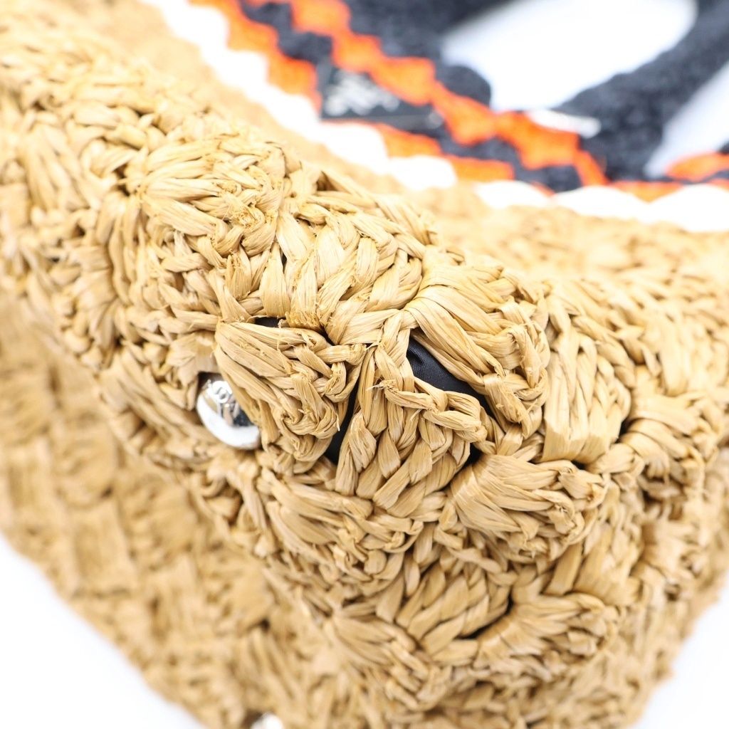 Prada Triangle Logo Basket Bag Handbag Black Brown Orange Raffia — view 5