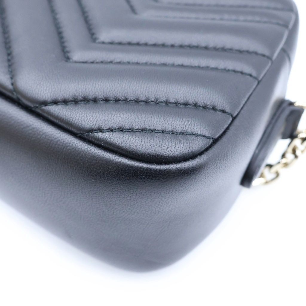 Gucci GG Marmont Quilted Nappa Leather Small Camera Bag Chain Cross Gold Black — view 5