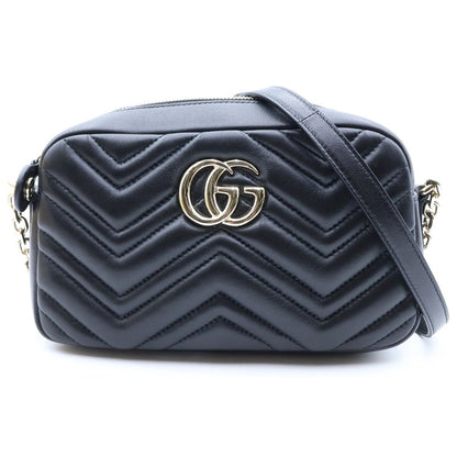 Gucci GG Marmont Quilted Nappa Leather Small Camera Bag Chain Cross Gold Black