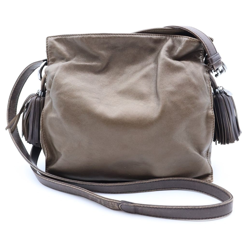 Loewe Anagram Flamenco Fringe Shoulder Bag Brown Leather Silver — view 2
