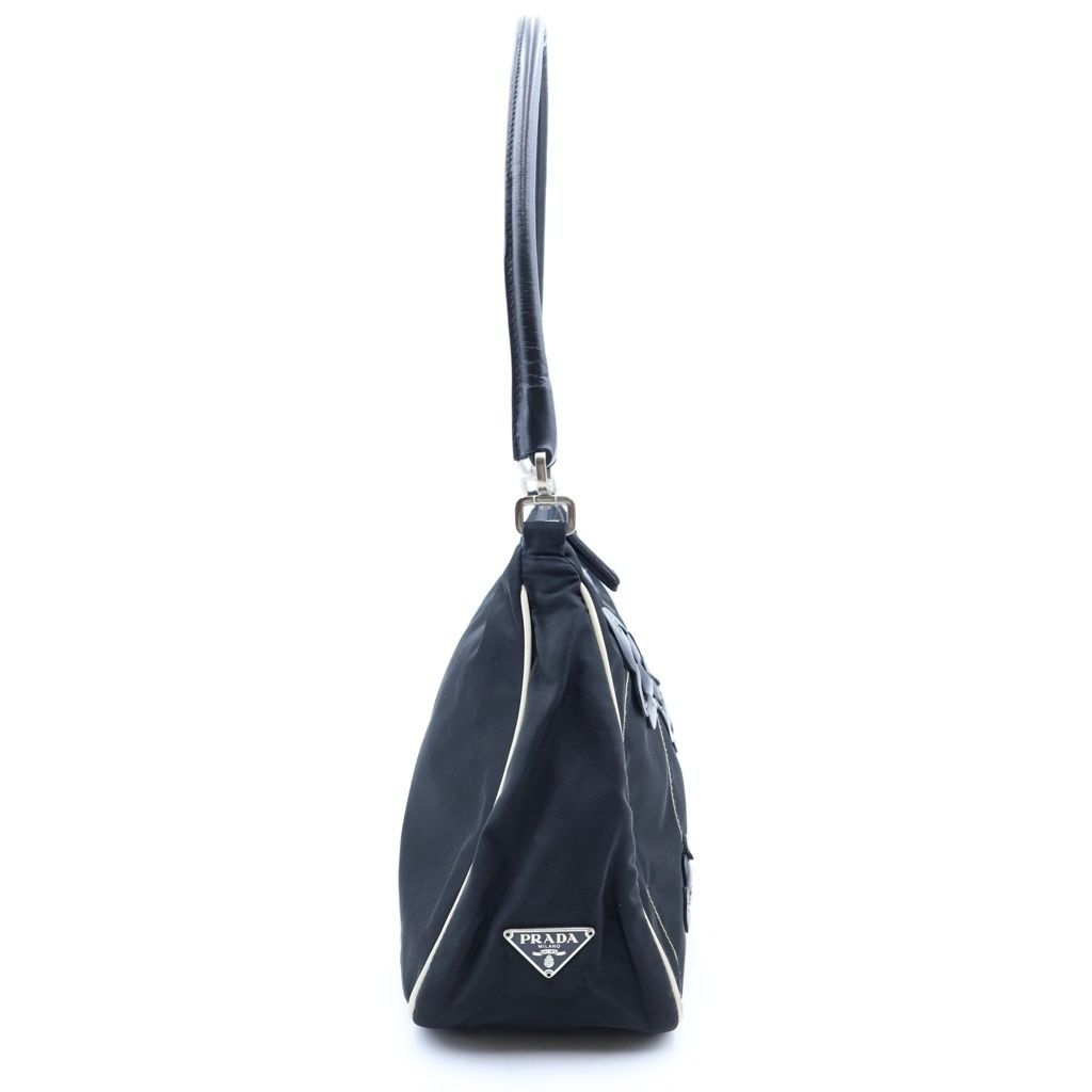 Prada Leather Flower Bag Black Nylon Silver — view 3
