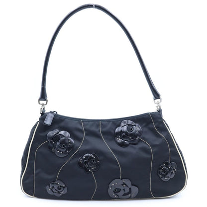 Prada Leather Flower Bag Black Nylon Silver