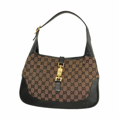 Gucci Shoulder Bag GG Canvas Jackie Brown Black Gold