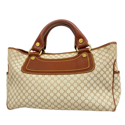 Celine Handbag Boogie Nylon Canvas Beige Champagne Gold