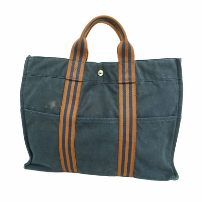 Hermes Tote Bag Fourre Tout MM Canvas Navy Silver