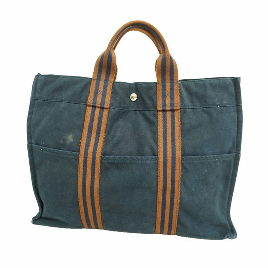 Hermes Tote Bag Fourre Tout MM Canvas Navy Silver