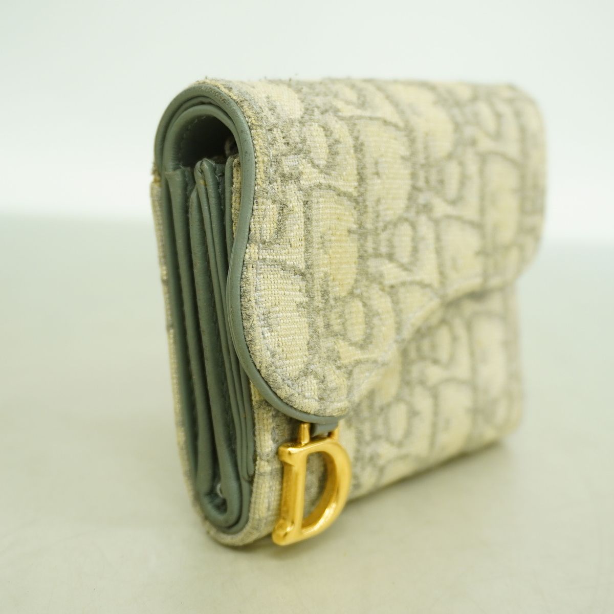 Dior Trifold Wallet Saddle Canvas Beige Gray Gold — view 2