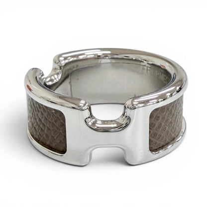 Hermes Olympe Ring Leather Etoupe Silver