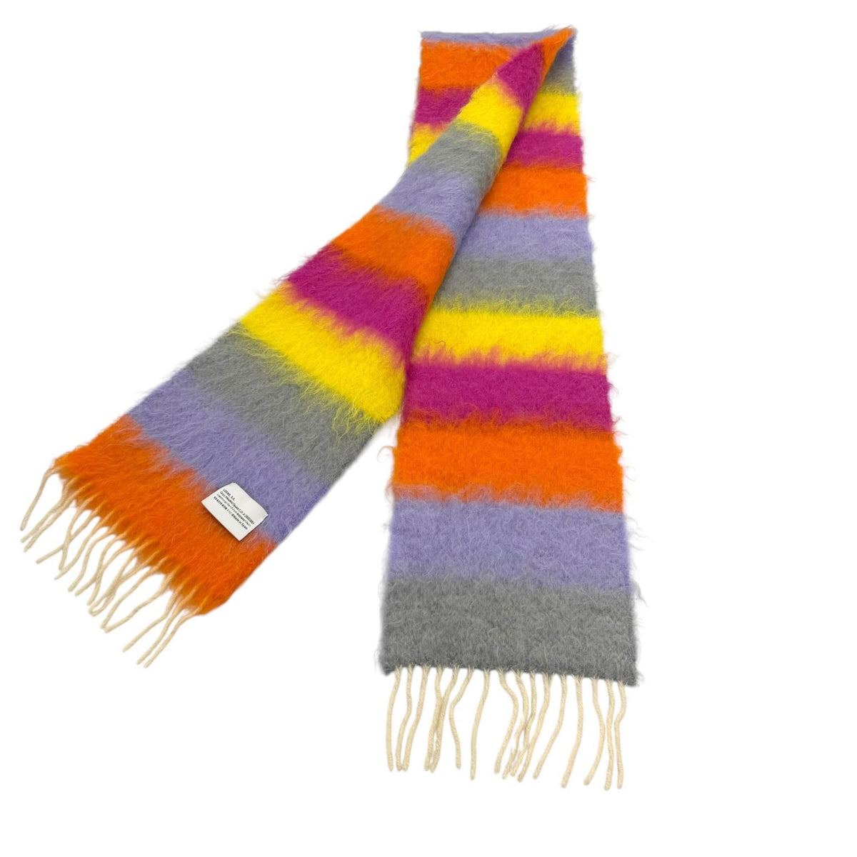 Loewe Mohair Wool Blend Anagram Leather Patch Border Fringe Scarf Multi — view 3