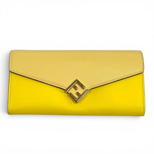 Fendi FF Diamond Continental Leather Wallet Yellow Gold