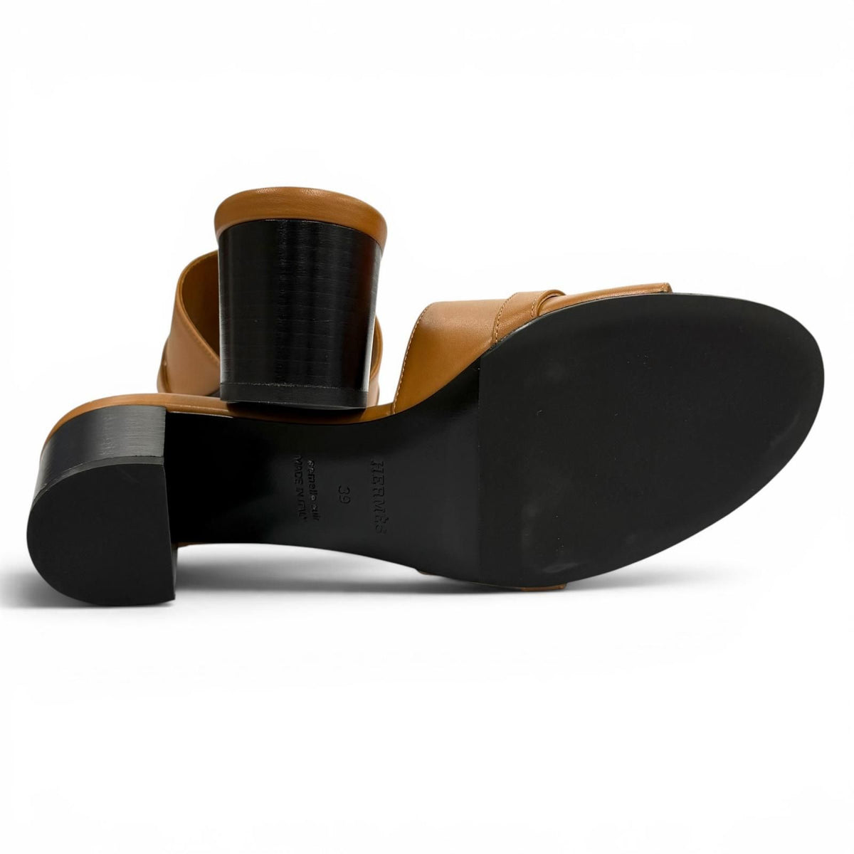 Hermes Gigi Natural Kelly Chunky Heel Leather Sandals — view 5