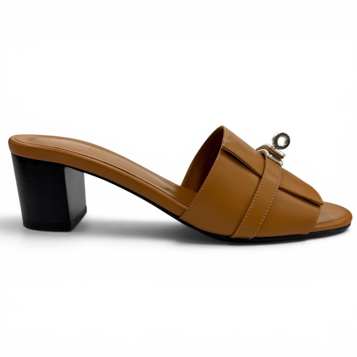 Hermes Gigi Natural Kelly Chunky Heel Leather Sandals — view 7