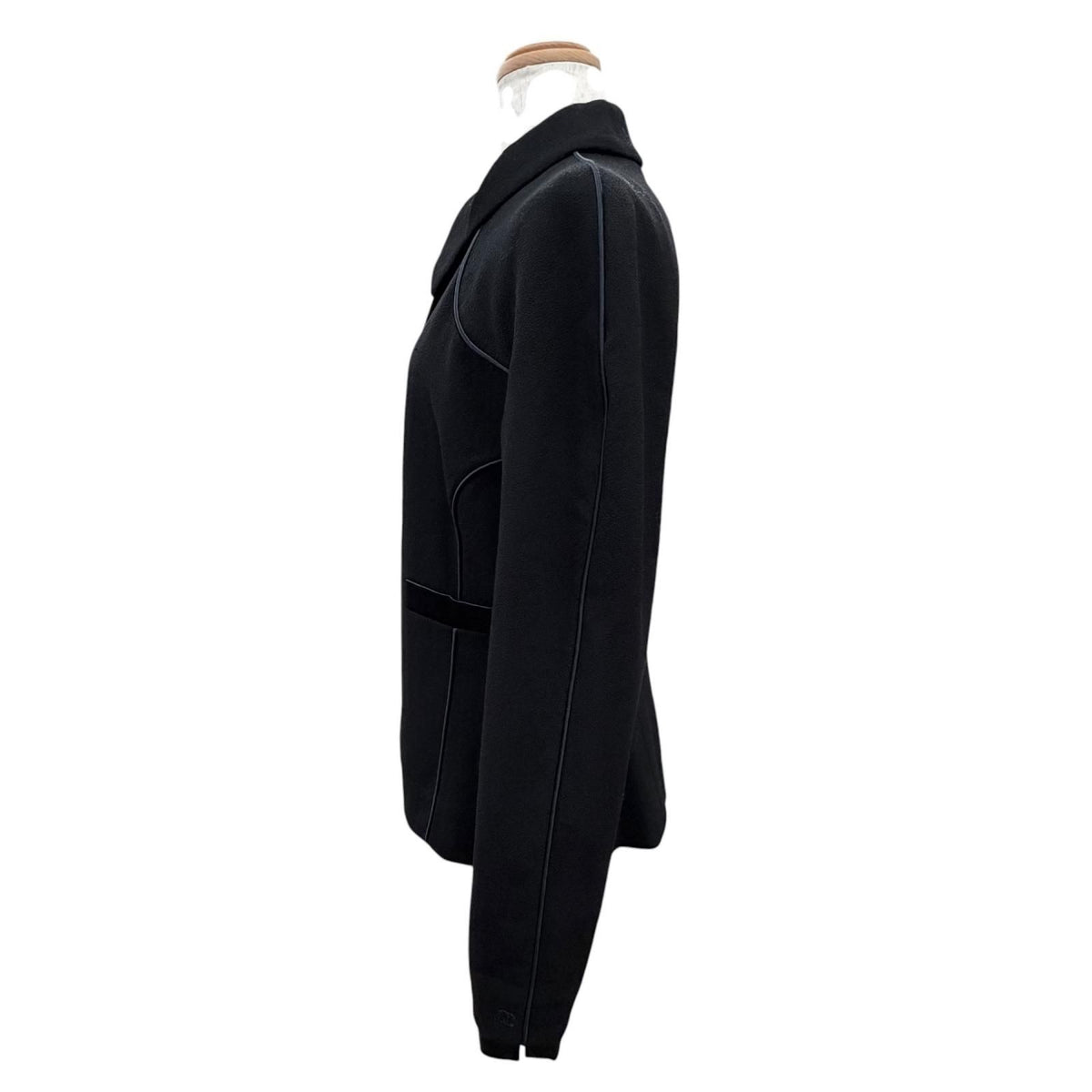 Chanel Vintage 02A Wool Silk CC Logo Piping Jacket Black Navy 40 — view 3