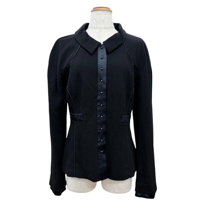 Chanel Vintage 02A Wool Silk CC Logo Piping Jacket Black Navy 40