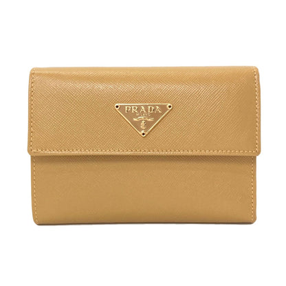 Prada Logo Trifold Wallet Leather