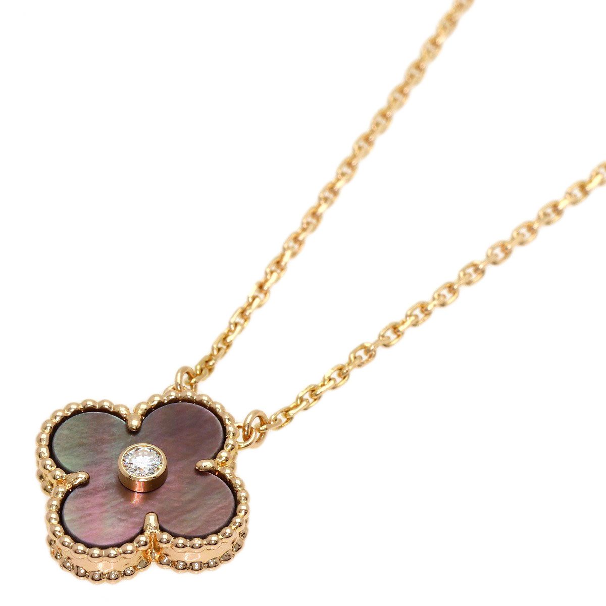 Van Cleef & Arpels Vintage Alhambra Shell Diamond Necklace 18k Pink Gold
