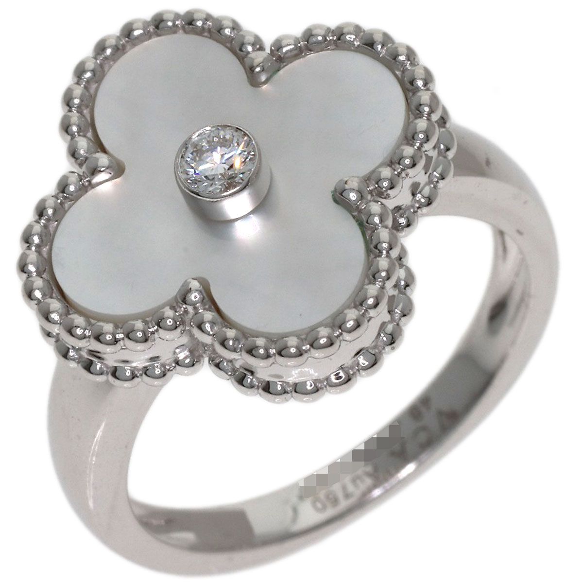 Van Cleef & Arpels Vintage Alhambra Shell Diamond 48 Ring 18k White Gold — view 2