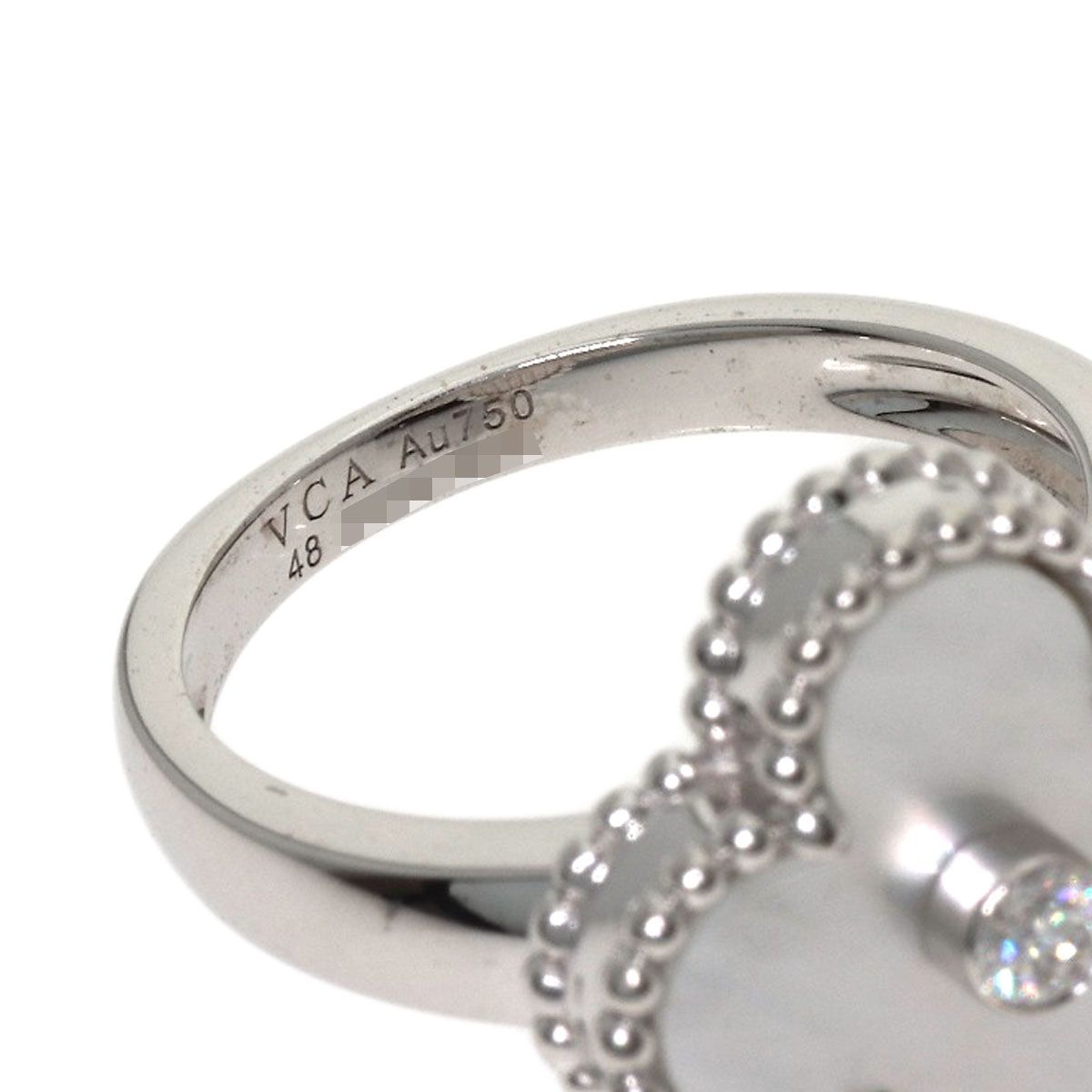 Van Cleef & Arpels Vintage Alhambra Shell Diamond 48 Ring 18k White Gold — view 5