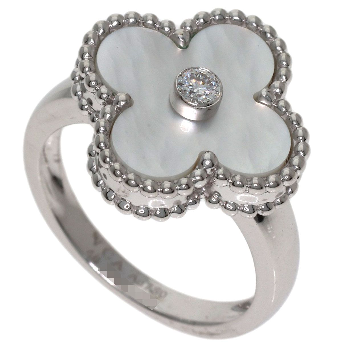 Van Cleef & Arpels Vintage Alhambra Shell Diamond 48 Ring 18k White Gold