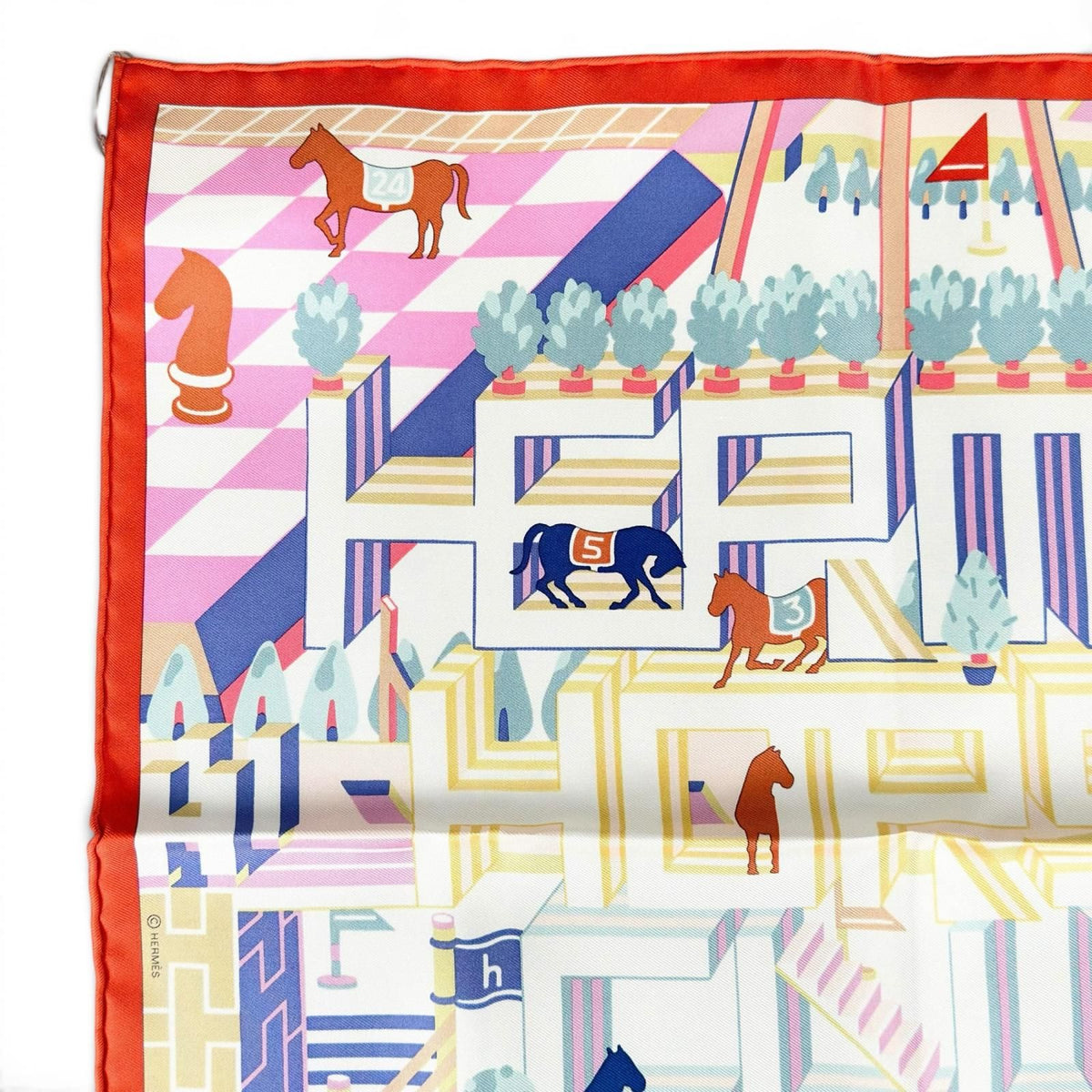 Hermes Carre 45 Gavroche Horse Club Detail Silk 100% Scarf Multi — view 3