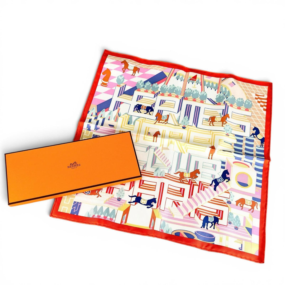 Hermes Carre 45 Gavroche Horse Club Detail Silk 100% Scarf Multi — view 2