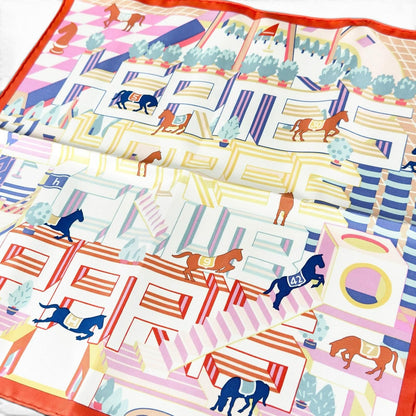Hermes Carre 45 Gavroche Horse Club Detail Silk 100% Scarf Multi — view 7