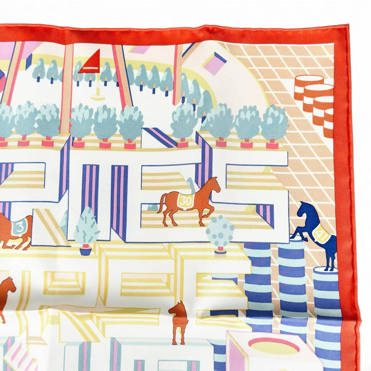 Hermes Carre 45 Gavroche Horse Club Detail Silk 100% Scarf Multi — view 4